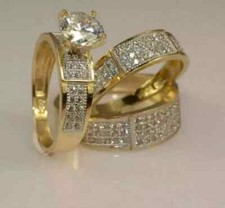 His Her Bridal Trio Lab Created Diamant Ehering Ring Set 14K Gelbgold Fn