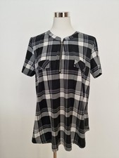 Tunika Bluse Shirt Damen Arbeit Karriere Oberteile Schwarz Weiß XL kurz Arm