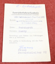 DDR Betriebsfahrerlaubnis VEB Halbleiterwerk Frankfurt (O.) E-Gabelstapler