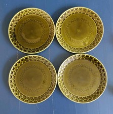 4 Sarreguemines Kuchenteller Grün 18,5cm Reliefmuster Retro-Geschirr Frankreich