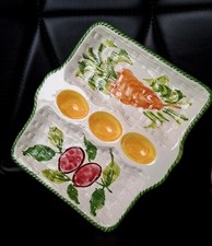 Retro Servierplatte Eier-Spargelplatte Keramik handbemalt Made in Italy Vintage 