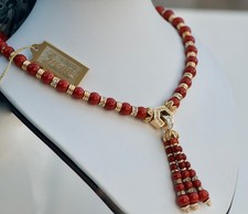 Grossé Chr. Dior Choker rote Perlen Collier 42 cm vergoldet signiert Pforzheim