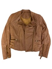 Massimo Dutti Lederjacke Damen Braun Gr. 36/S Modern Freizeit Leder