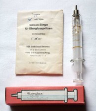 DDR medizin Metall Glas Spritzen 5 cm³ Refila VEB Kombinat OVP /25 Silikon-ringe