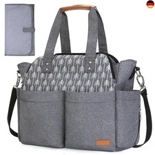 Lekebaby Baby Wickeltasche Bote groß mit Wickelunterlage für Reise, Grau
