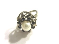 Antiker Silberring Blume Perle