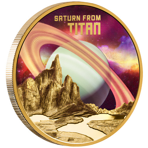 Goldmünze saturn from - from, titan