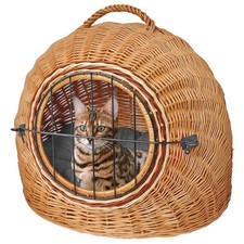 Katzenkorb Weide mit Kissen – Transportbox Weidenkorb für Katzen kleinen Hund