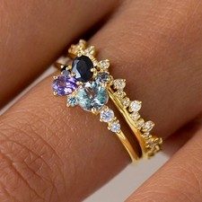 Ring Gold Lila Blaue Zirkonia