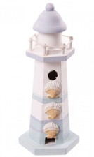 Deko Holz Leuchtturm 26cm m. 3 Muscheln maritime Deko Strand Urlaub Meer Nordsee
