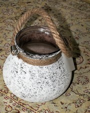 WINDLICHT aus Glas ; Höhe: 12,5cm , Durchmesser: 15,5cm , weisgrau , NEU!