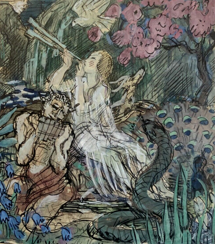 Gouache mythologische szene - gouache,