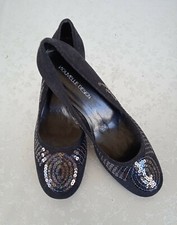 Damen Pumps Schuhe schwarz Velours mit Dekorationen aus Paillette Gr.37 Italien