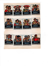 12 alte Reklamemarken für Tell-Schokolade der Firma Hartwig & Vogel, Dresden