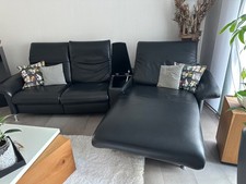Ledercouch schwarz 3er elektronisch