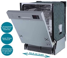 PKM Geschirrspüler 60cm teilintegriert Spülmaschine Aqua Stop Silber 6 Programme