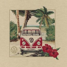 NEU Dekostoff Gobelin VW 48 x 48 cm  rot / Palmen