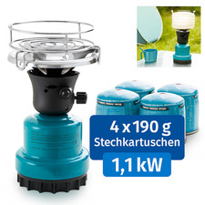 Campingkocher 1,1 kW mit 4x 190g Gas Kartuschen Outdoor Camping Kocher Herd 