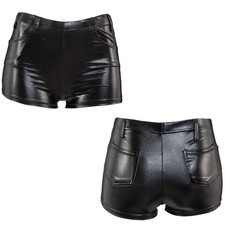 Sexy Shorts schwarz Hot Pants glänzend Lederoptik Panty Wetlook Showgirl Party