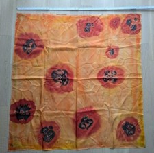 Seidentuch Handbemalt 86x86 85 x 85 Schal Seide Orange Rot Batik Gelb Mohnblume
