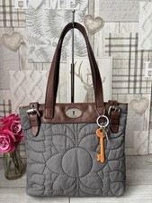 Fossil Key Per grau Canvas braun Lederbesatz Doppelgriff Beuteltasche Tasche Handtasche