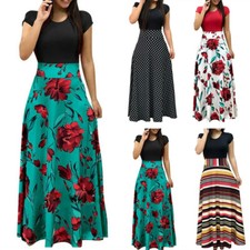 Damen Boho Blumen Maxikleid Sommerkleid Ärmellos Partykleid Strandkleid S-3XL