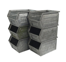 6x Schäfer Kästen LF 3,5l 238mm Zink Sichtlager Box Lagerfix Stahl Kiste 1957