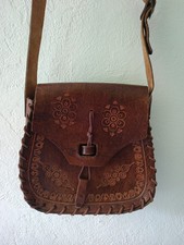Vintage Braune Leder Tasche Boho Stamped Flower Bag Mexican 