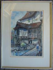 ::AQUARELL TÜBINGEN KLÖSTERLE SIGNIERT HÜBNER °FACHWERK ALTSTADT NONNENHAUS