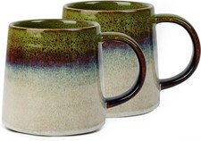 2x Kaffeetasse Groß Steingut Tasse 500ml, Kaffeebecher Keramik (Frühlingsgrün)
