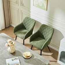 2x Grüner Leinen Esszimmerstühle Metallbeine Diamant Sitz Küchenstühle