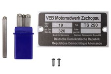 Typenschild für MZ TS 250 mit