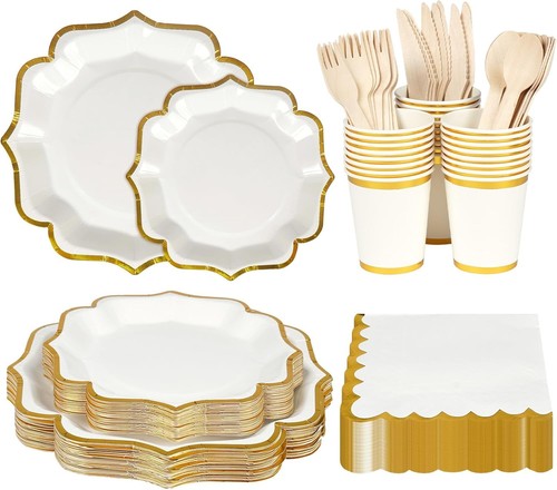 Pappteller set weiß mit - mit, gold