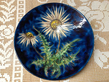 Alter, großer Wandteller Keramik/ Porzellan 29cm, Silberdistel-Motiv 60/70er J.