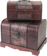 HMF 2er Set Schatztruhe aus Holz Japan Holztruhe Schatzkiste Holzkiste 