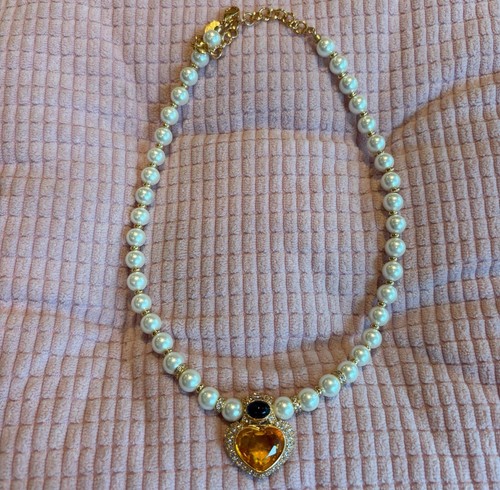 Vintage herz citrinperlenkette - vintage,