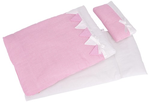 Puppenbettzeug rosa streifen - puppenbettzeug,
