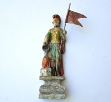 "Hl. Florian" Nadelholz, 25 cm Oberammergau alte Fassung, 19. Jh., Fahne Metall