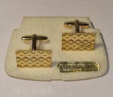 Manschettenknöpfe vergoldet rechteckig geriffelt ziseliert Größe 22x13 mm