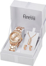 Firetti Armband Uhr Set gold rose farben Damen Uhr m. Ohrstecker & Kette 045