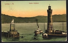 Lindau i. B., Hafen-Einfahrt, Leuchtturm, Bayerischer Löwe, Ansichtskarte 1906 