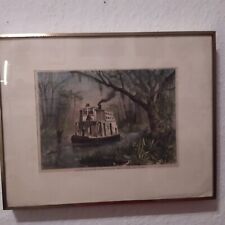 Bild Kupferstich Rahmen 36 x 29 cm Bild 24 x 17 cm SHOOTING ALLIGATORS ON THE ST