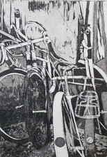 Alte Fahrräder Radierung