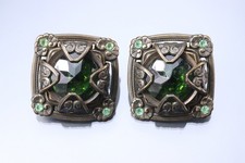 JL BLIN PARIS alter Designerschmuck Paar Ohrclips grüne Ohrringe im Jugendstil
