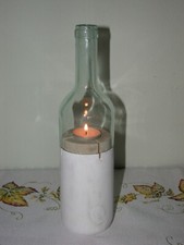 Weinflasche 29cm weiß Lindenholz Teelicht Windlicht 