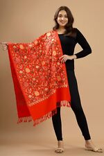 Indianer Wolle Schal Bestickt Grün Orange Blumen & Gold Wein Pashmina Ari