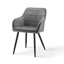 2x Samt Esszimmerstühle Grau Gepolsterter Sitz Metall Home&Restaurant 066gy