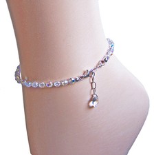 Fußkettchen aus Kristallperlen in Crystal AB Aurora Boreale Fußkette 925 Silber