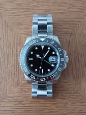 Armbanduhr Edelstahl Automatik Datum GMT Schwarz Silber Top Design