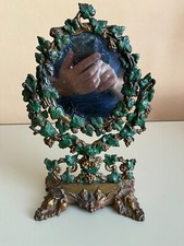 Antik Tischspiegel (Kippspiegel) mutmaßlich Gusseisen bemalt Motiv Weinreben